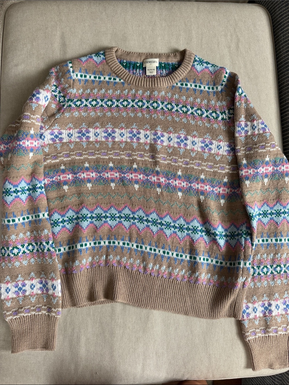 Crewcuts Fair Isle Cotton-Blend Sweater in Tan